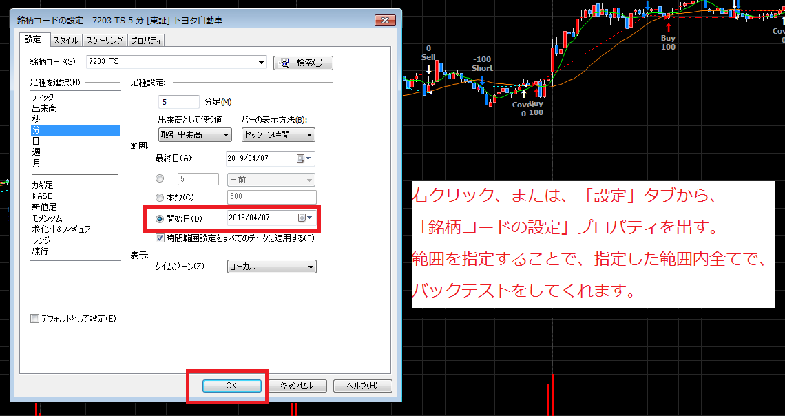 バックテスト期間の変更